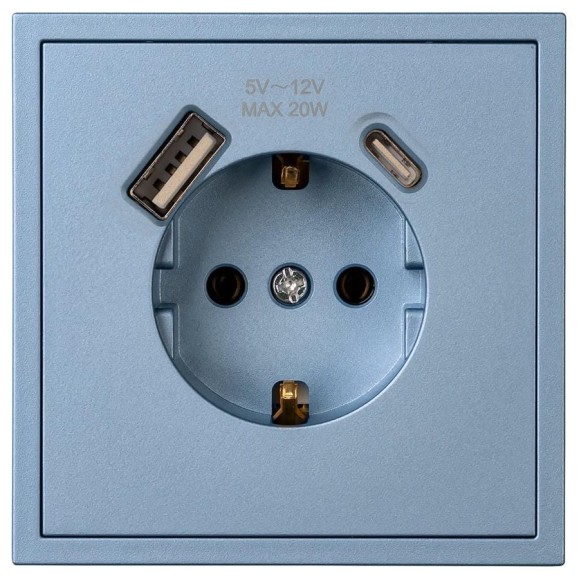 Розетка 1-местная с заземлением Smartbuy USB+Type-C 16А арктическая Капелла SBE-09bl-16-S1-USB