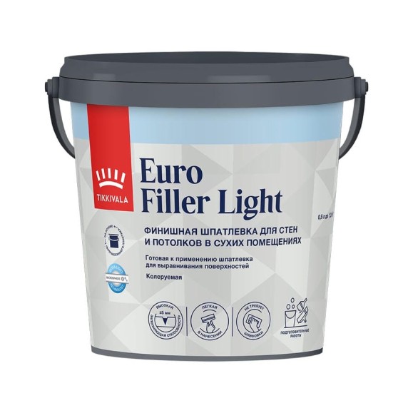 Шпаклевка финишная легкая Tikkurila EURO FILLER LIGHT 0.9 л 700009481 Шпаклевка финишная легкая Tikkurila EURO FILLER LIGHT 0.9 л 700009481
