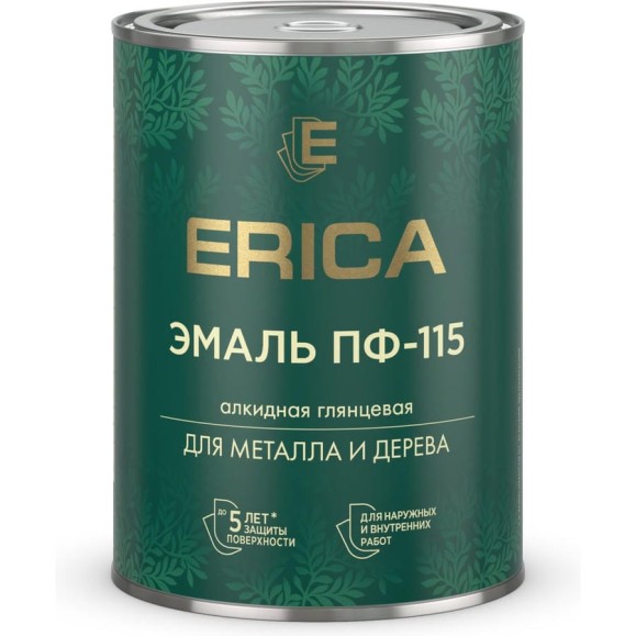 Эмаль ПФ-115 для металла и дерева алкидная глянцевая Erica, 0,8 кг, RAL 7024 графитовая серая 282201