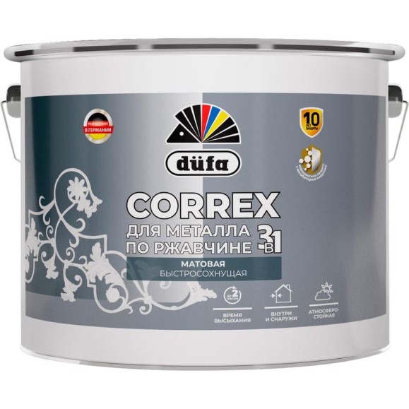 Грунт-эмаль 3в1 Dufa CORREX для металла, по ржавчине, RAL-7024, графитовый серый, матовая, 10л МП00-015151