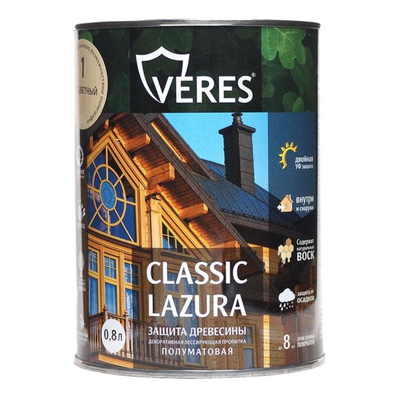 Пропитка Veres Classic Lazura №1 бесцветный 0.9 л 1/6 42005 Пропитка Veres Classic Lazura №1 бесцветный 0.9 л 1/6 42005