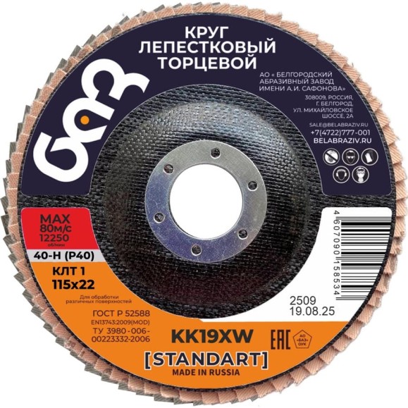 Круг лепестковый торцевой KK19XW КЛТ1 (115х22 мм; P40) БАЗ 960000026615 Круг лепестковый торцевой KK19XW КЛТ1 (115х22 мм; P40) БАЗ 960000026615