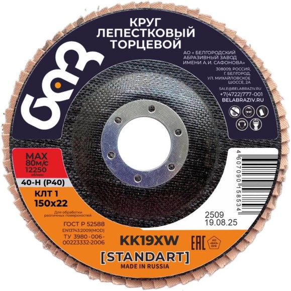 Круг лепестковый торцевой KK19XW КЛТ1 (150х22 мм; P40) БАЗ 960000026622 Круг лепестковый торцевой KK19XW КЛТ1 (150х22 мм; P40) БАЗ 960000026622