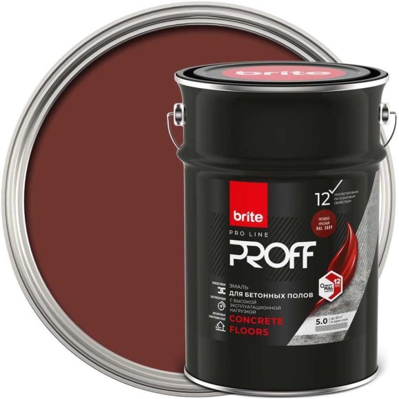 Эмаль BRITE PROFESSIONAL для бетонных полов оксидно-красный RAL 3009 221202 Эмаль BRITE PROFESSIONAL для бетонных полов оксидно-красный RAL 3009 221202