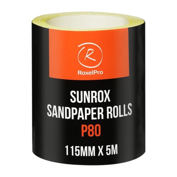Шлифовальная бумага RoxelPro SUNROX в рулоне 115мм х 5м, золотистая, Р80 155606