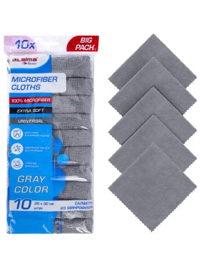 Салфетки из микрофибры LAIMA 30x30см, GRAY, big pack, комплект 10шт, 180 г/м2, HOME, 700609