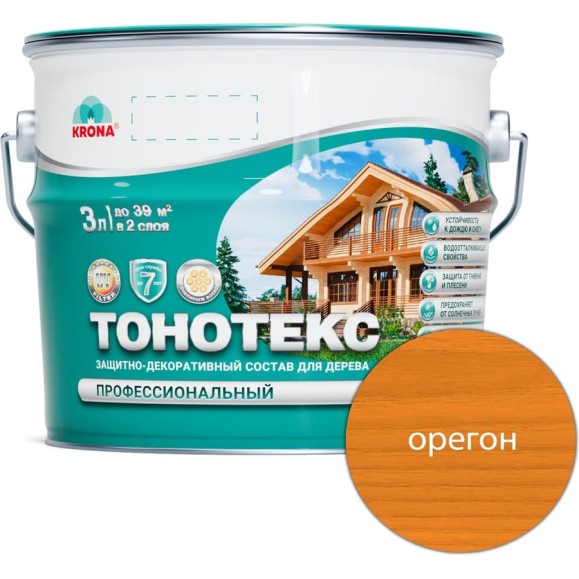 Защитно-декоративный состав для дерева KRONA Тонотекс (орегон; 3 л) 66332509 Защитно-декоративный состав для дерева KRONA Тонотекс (орегон; 3 л) 66332509
