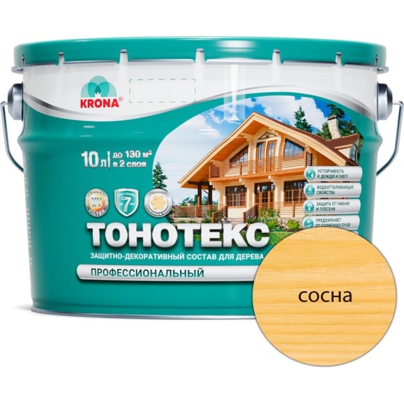 Защитно-декоративный состав для дерева KRONA Тонотекс (сосна; 10 л) 66303608 Защитно-декоративный состав для дерева KRONA Тонотекс (сосна; 10 л) 66303608