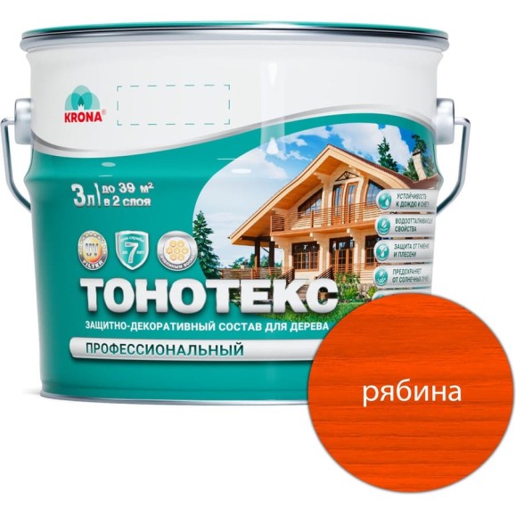 Защитно-декоративный состав для дерева KRONA Тонотекс (рябина яркая; 3 л) 66331502 Защитно-декоративный состав для дерева KRONA Тонотекс (рябина яркая; 3 л) 66331502