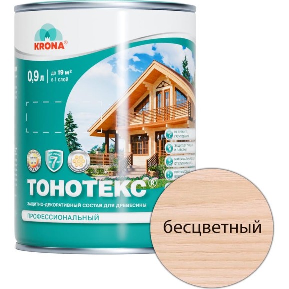 Защитно-декоративный состав для дерева KRONA Тонотекс (бесцветный; 0,9 л) 66330703