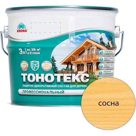 Защитно-декоративный состав для дерева KRONA Тонотекс (сосна; 3 л) 66303509