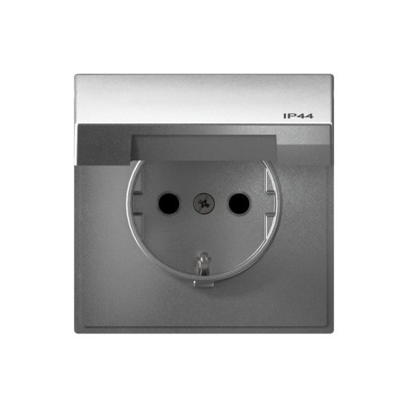 Розетка с заземлением со шторками c крышкой ArtGallery Systeme Electric 16А, IP44, быстрозажимные клеммы, механизм, Алюминий GAL440346S