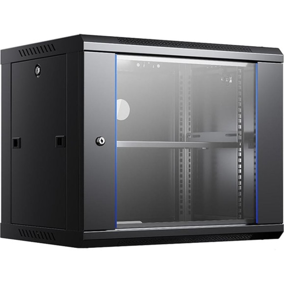 Шкаф навесной настенный ANDELI IT-корпус серверный 9U 600х450х502мм стеклянная дверь с замком чёрный SPL11-03