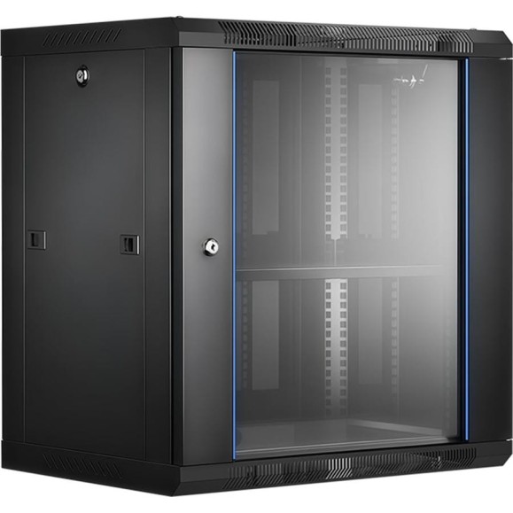 Шкаф навесной настенный ANDELI IT-корпус серверный 12U 600х450х642мм стеклянная дверь с замком чёрный SPL11-04