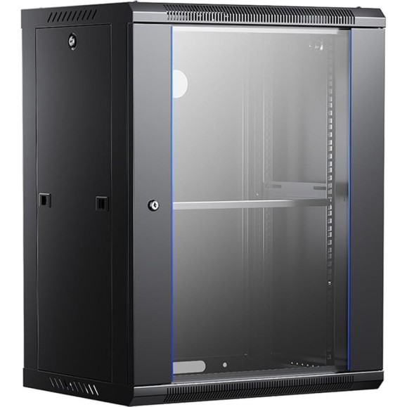 Шкаф навесной настенный ANDELI IT-корпус серверный 15U 600х450х782мм стеклянная дверь с замком чёрный SPL11-05