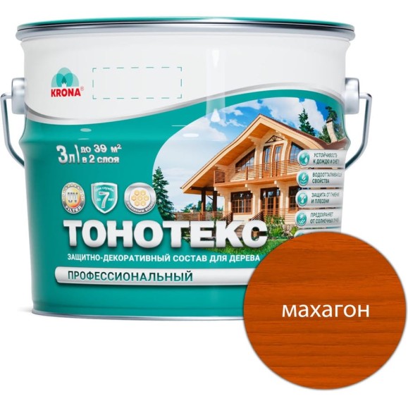 Защитно-декоративный состав для дерева KRONA Тонотекс (махагон; 3 л) 66337504 Защитно-декоративный состав для дерева KRONA Тонотекс (махагон; 3 л) 66337504