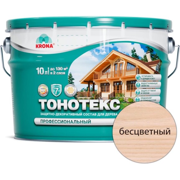 Защитно-декоративный состав для дерева KRONA Тонотекс (бесцветный; 10 л) 66330604