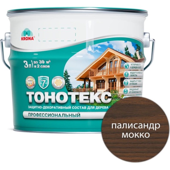 Защитно-декоративный состав для дерева KRONA Тонотекс палисандр-мокко, 3 л 66335029