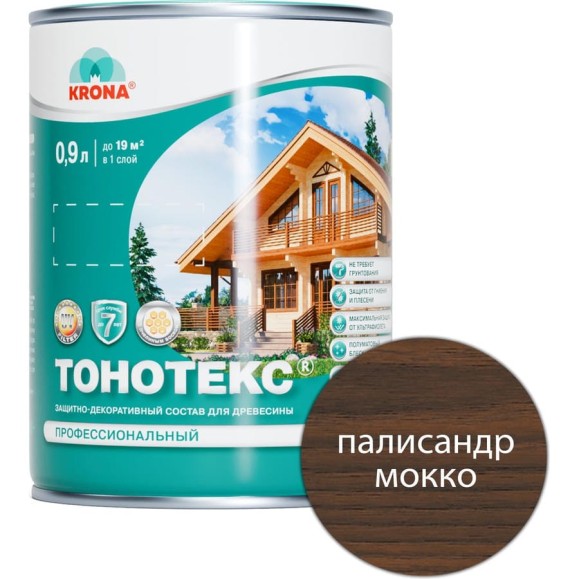 Защитно-декоративный состав для дерева KRONA Тонотекс палисандр-мокко, 0.9 л 66335005 Защитно-декоративный состав для дерева KRONA Тонотекс палисандр-мокко, 0.9 л 66335005