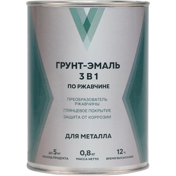 Грунт-эмаль по ржавчине 3 в 1 V 0.8 кг, зеленая 281207
