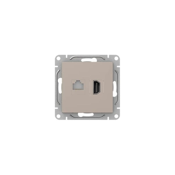 Механизм розетки EKF Эпика HDMI+RJ45 (cat5), кремовый UP1-SOI-HDMI-RJ45