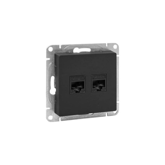 Механизм розетки EKF Эпика RJ45 - 2шт, (cat6), чёрный UP1-SOB-2RJ45-6