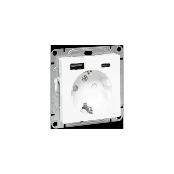 Механизм розетки EKF Эпика с USB-A+С - 2шт, 16А, с заземлением, со шторками, кремовый UP1-SOI-111-USBA-USBC