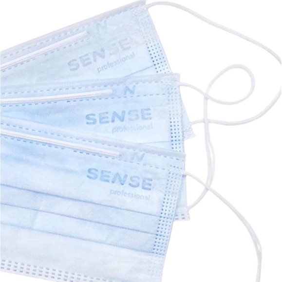 Маски медицинские ОФИСМАГ SENSE одноразовые, 50 штук короб, 3-х слойные мелтблаун, голубые, шк 10605 631683