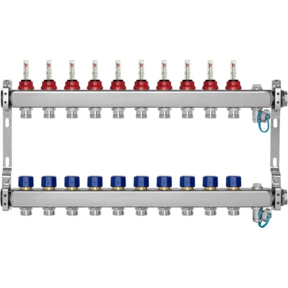 Коллекторная группа BYR PEX из нерж. стали 1-Т10-3/4ЕК L=50 с расходомерами, термостатическими клапанами 2425-10