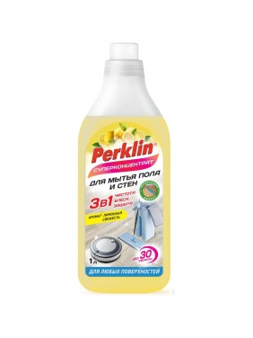 Средство для мытья пола/стен Perklin Суперконцентрат 1л, Лимонная свежесть, ручное/робот-пылесос 702405