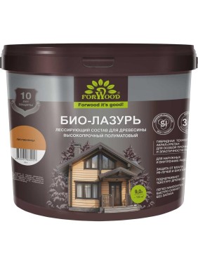 БИО-ЛАЗУРЬ для древесины Forwood лиственница, лессирующий состав, высокопрочный полуматовый биолазурь_лиственница_9л