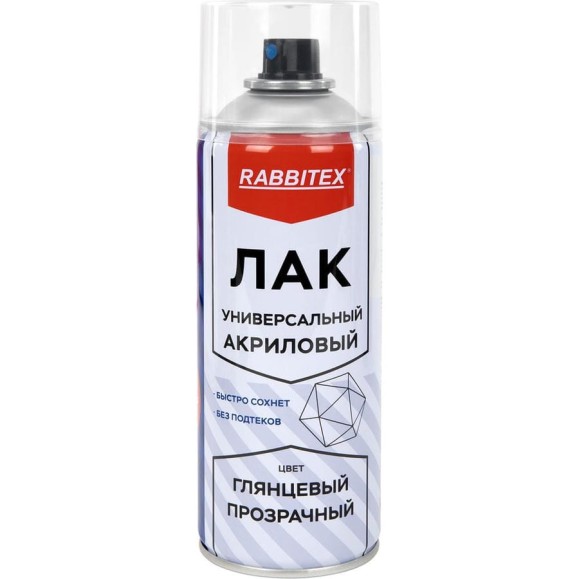 Аэрозольный спрей RABBITEX, глянцевый, акриловый, универсальный, 520 мл 700304 Аэрозольный спрей RABBITEX, глянцевый, акриловый, универсальный, 520 мл 700304