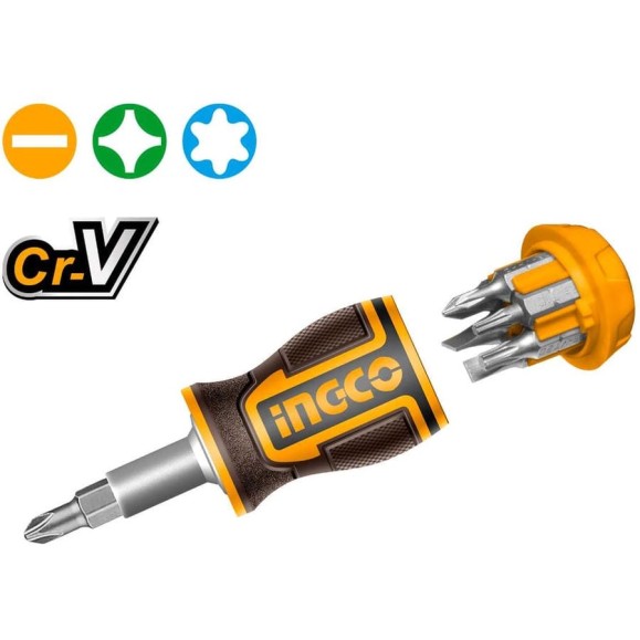 Отверткa короткая с битами 8 в 1  INGCO AKISDS0708