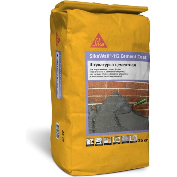 Цементная высокопрочная штукатурка усиленная микроволокном SIKA Wall-112 Cement Coat мешок, 25 кг 738058 Цементная высокопрочная штукатурка усиленная микроволокном SIKA Wall-112 Cement Coat мешок, 25 кг 738058