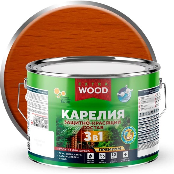 Защитно-красящий состав Farbitex 3в1 для древесины Карелия Орегон (9 л) WOOD EX 4300016987