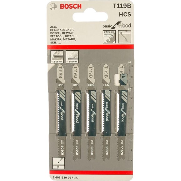 Пилка для лобзика по дереву (67 мм; 5 шт.) HCS T 119 B Bosch 2.608.630.037