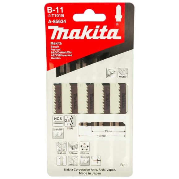 Набор пилок для лобзика по дереву 5 шт. (75х2,8 мм) Makita A-85634