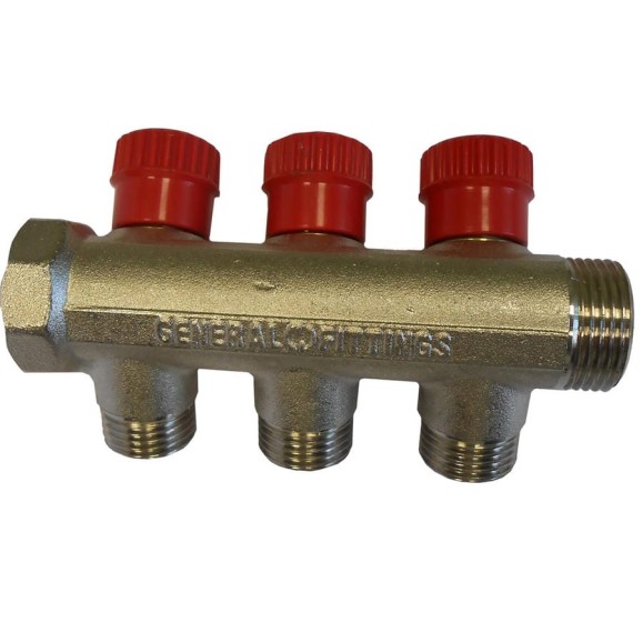 Коллектор с вентилями (вход 3/4"; выходы 1/2") для трубопровода GENERAL FITTINGS 51046-3/4-1/2-HT3