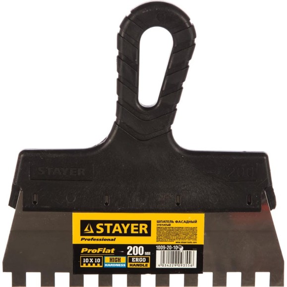 Зубчатый шпатель STAYER 1009-20-10 Зубчатый шпатель STAYER 1009-20-10
