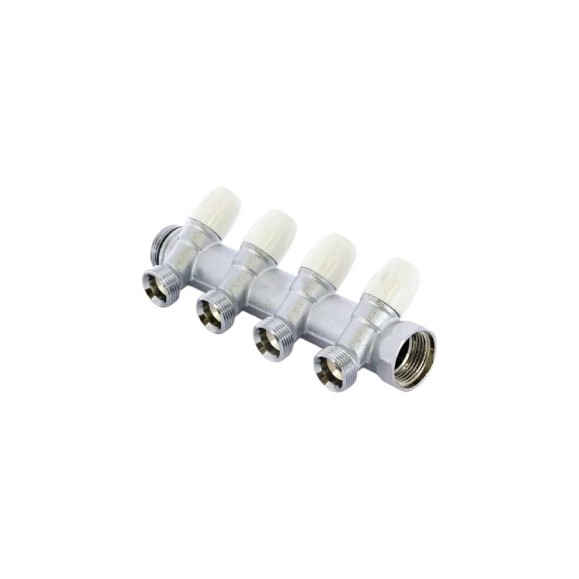 Коллектор Tiemme Maxima НВ, 3/4", с вентилями, 4 выхода, 1", Н ЕК 50 мм, хром 1860019 Коллектор Tiemme Maxima НВ, 3/4", с вентилями, 4 выхода, 1", Н ЕК 50 мм, хром 1860019