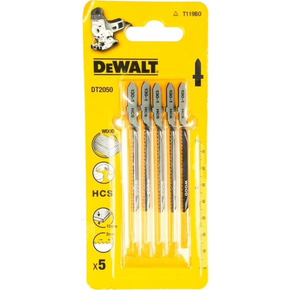 Пилки для лобзика по дереву (76 мм; шаг зубьев 2 мм) 5 шт. DEWALT DT 2050