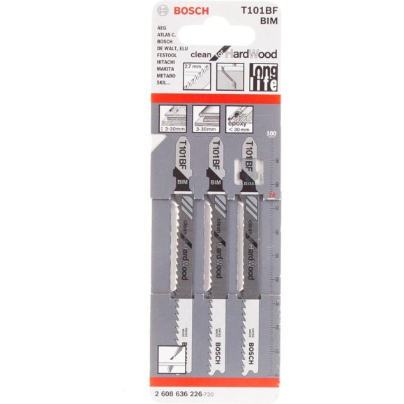 Пилки T101BF для лобзика по дереву 3 шт. (74 мм; BIM) BOSCH 2.608.636.226