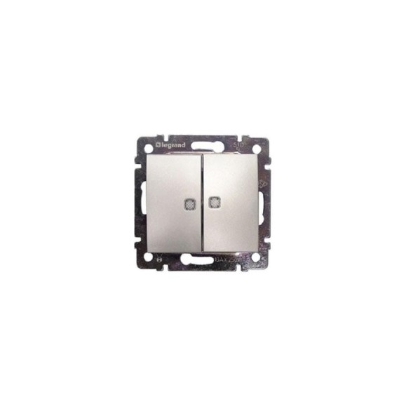 Выключатель Legrand двухклавишный с подсветкой Legrand Valena 10А 250В схема 5L безвинтовые зажимы алюминий 694344