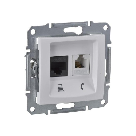 Механизм розетки Systeme Electric телефонная+компьютерная 1-м RJ11+RJ45 Sedna белая SchE SDN5100121 Механизм розетки Systeme Electric телефонная+компьютерная 1-м RJ11+RJ45 Sedna белая SchE SDN5100121