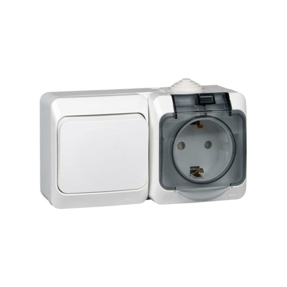 Блок Systeme Electric ОП Этюд IP44 белый, 1-клавишный выключатель+евророзетка з/ш SchE BPA16-241B