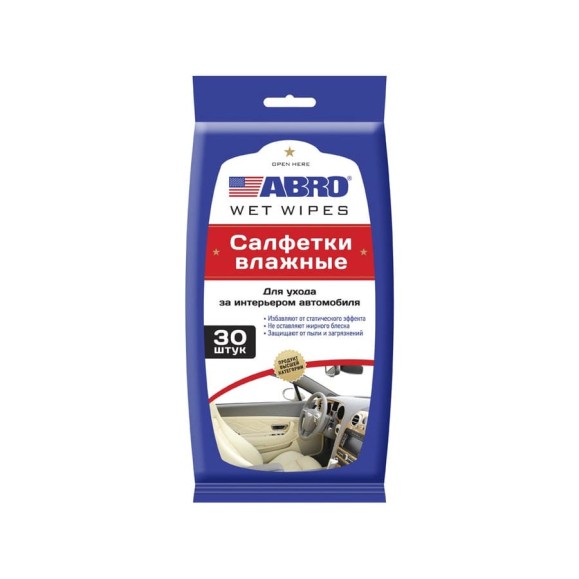 Влажные салфетки для интерьера ABRO INDUSTRIES INC 30 шт. CW-100-P