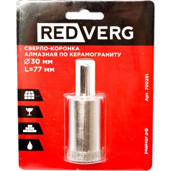 Сверло-коронка алмазная по керамограниту 30 мм REDVERG 6627090 Сверло-коронка алмазная по керамограниту 30 мм REDVERG 6627090