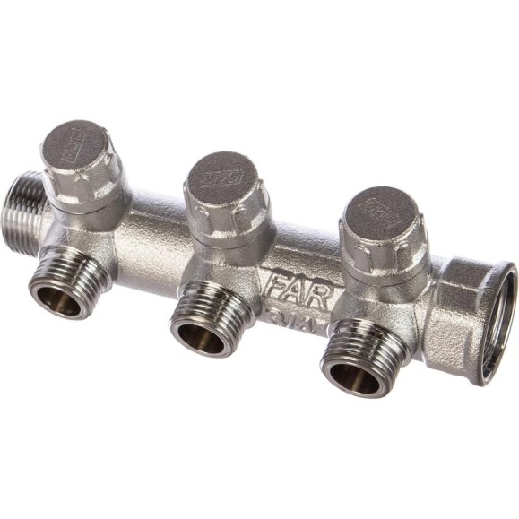 Коллектор запорный FAR 3/4" с 3 отв. 1/2" НР, плоск.присоед. FK 3870 3412TP