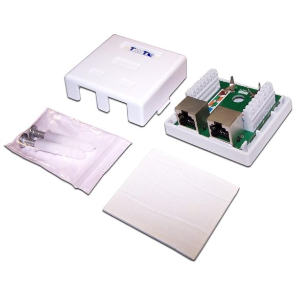 Настенная розетка TWT 2 порта RJ-45, категория 5е, экранированная, белая, SM2-4545/S-WH