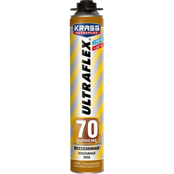 Монтажная пена KRASS ULTRAFLEX 70 Supreme пистолетная всесезонная 0,89 л Лк-00010544